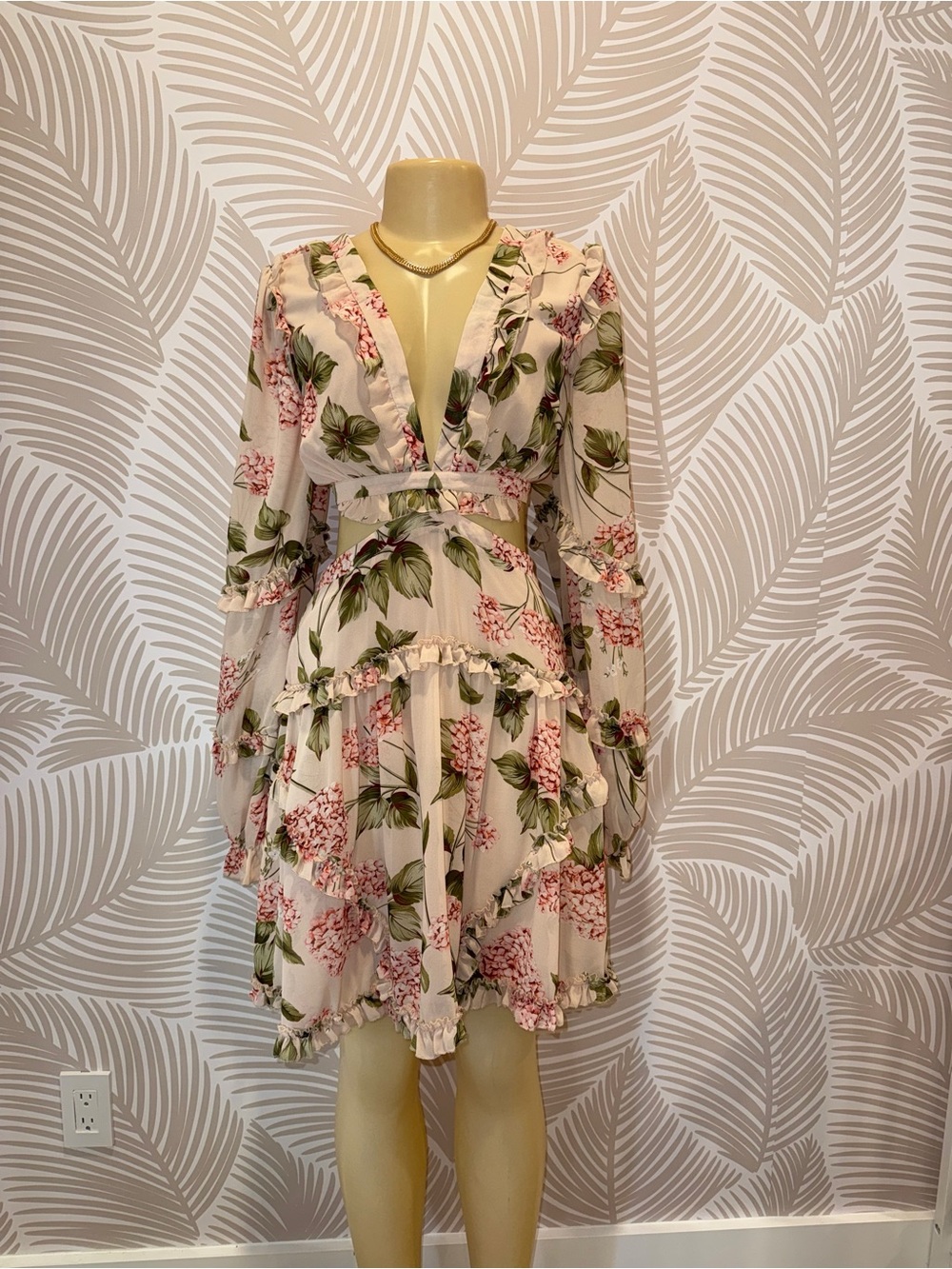 Floral V-Neck Ruffle Mini Dress - Pink Floral